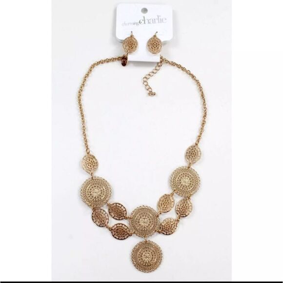 Charming Charlie Gold Necklace and Earring Set NWT - Picture 2 of 2